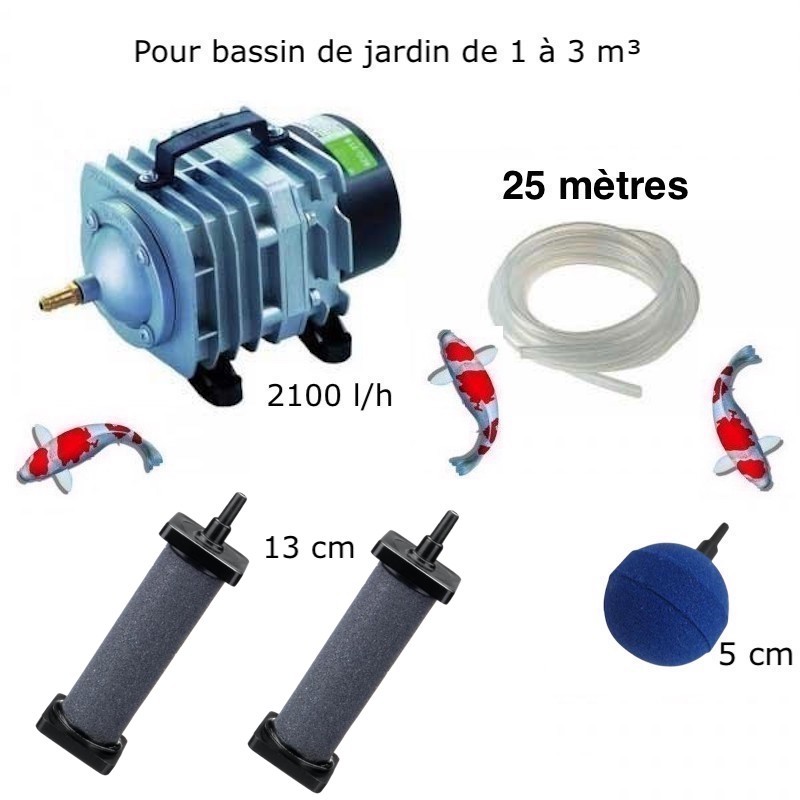 Set Aération 1 boule diffuseur + 2 diffuseurs 13 cm Bassin De Jardin De 1000 À 3000 Litres