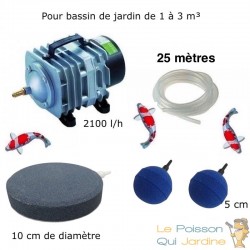 Set Aérateur bassin 2 boules diffuseurs + 1 disque 10 cm Bassin De Jardin De 1000 À 3000 Litres