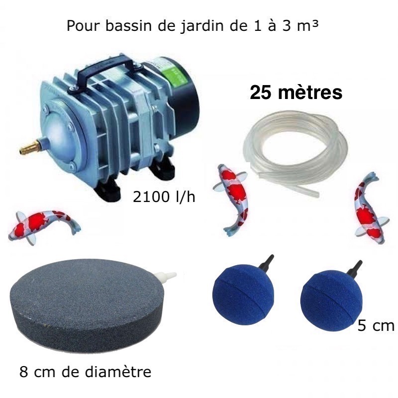 Set aerateur bassin 2 boules diffuseurs + 1 disque 8 cm Bassin De Jardin De 1000 À 3000 Litres