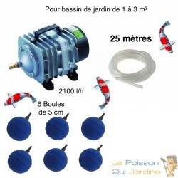 Set aération 6 boules diffuseurs pour bassin de jardin de 1000, 2000 et 3000 l