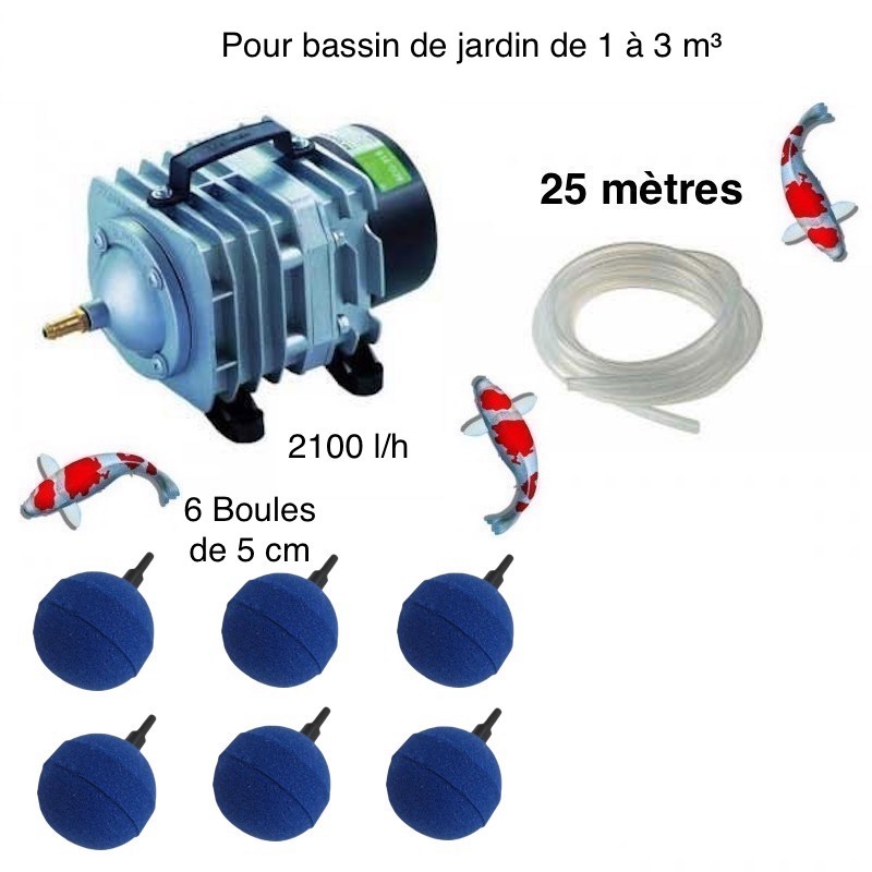 Set aération 6 boules diffuseurs pour bassin de jardin de 1000, 2000 et 3000 l