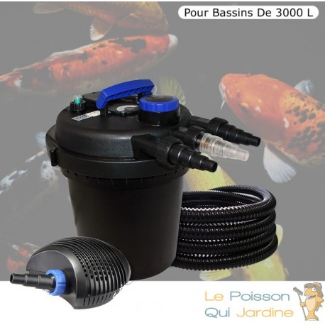 Kit Filtre Pression, UV 11W, Complet Pour Bassins De Jardin De 3000 litres