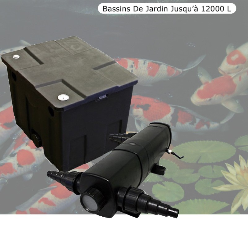 Filtre Bassin + Clarificateur UV Stérilisateur 24W Bassin De Jardin Jusqu'à 12000 Litres