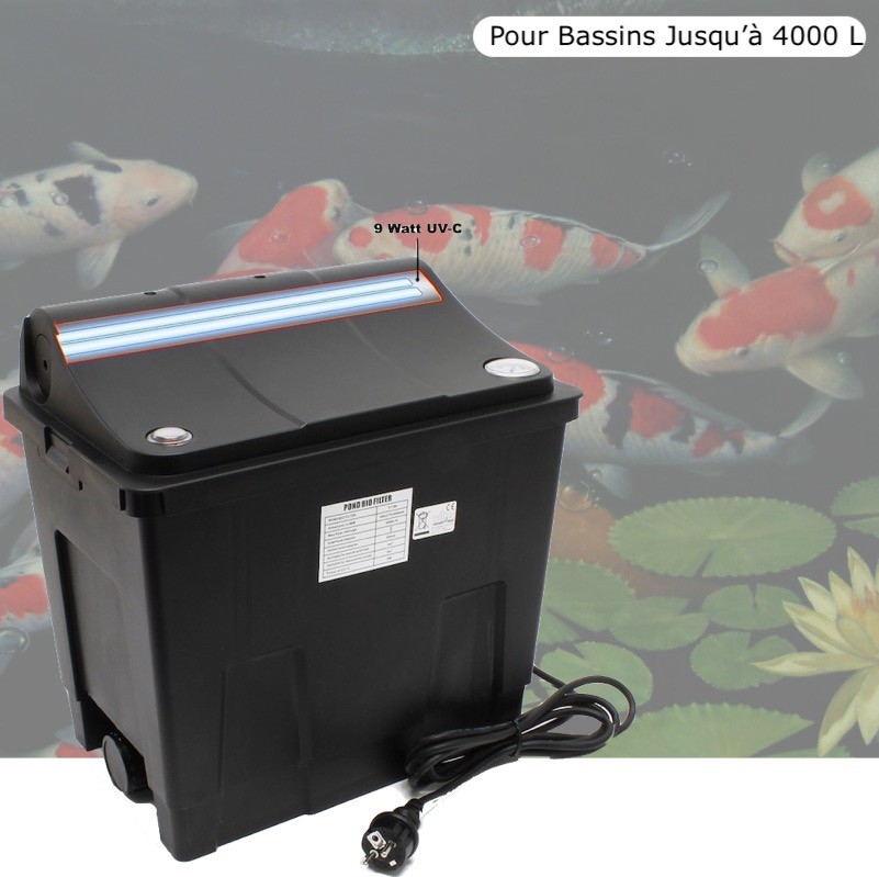 Filtre Bassin + Clarificateur UV Stérilisateur 9W Pour Bassin De Jardin, Jusqu'à 4000 Litres