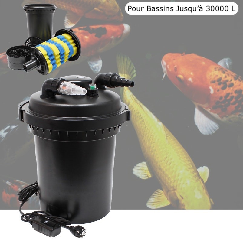Filtre Bassin De Jardin Sous Pression, UV 18W, Bassins Jusqu'à 30000 Litres