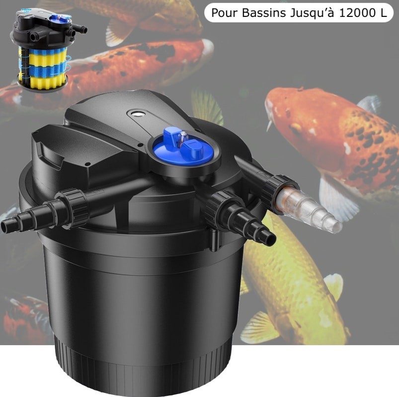 Filtre Bassin De Jardin Sous Pression, UV 11W, Max 12000L, Modèle Premium