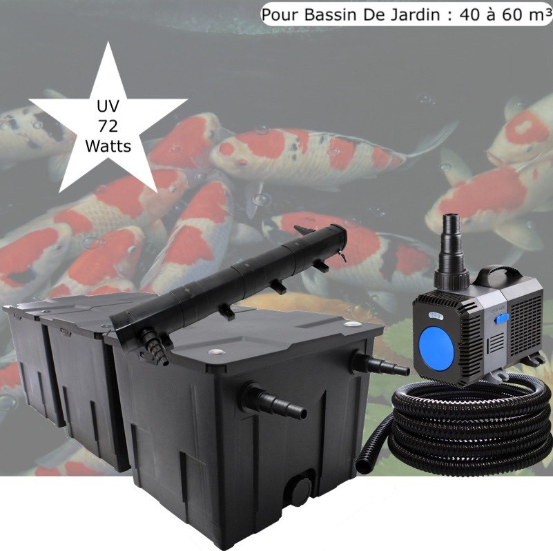 Kit de Filtration, UV 72 W, Pompe bassin et Filtre Pour Bassin De Jardin : 40 à 60 m³