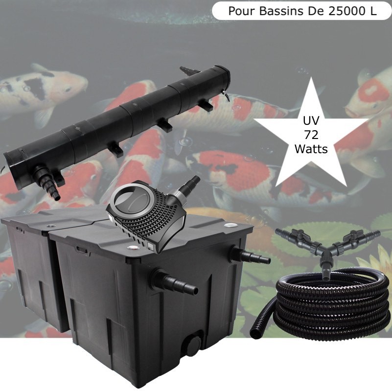 Kit Filtration Complet, UV 72W, Pour Bassins De Jardin De 25000 L