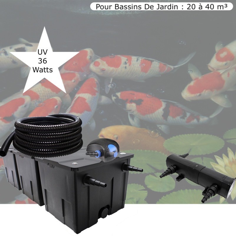 Kit Filtre bassin, Avec UV 36W, Pour Bassin De Jardin : 20 à 40 m³. Tout inclus