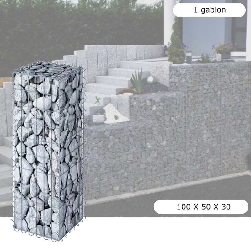 Gabion En Métal Galvanisé, Robuste, Résistant, 100 x 50 x 30 cm