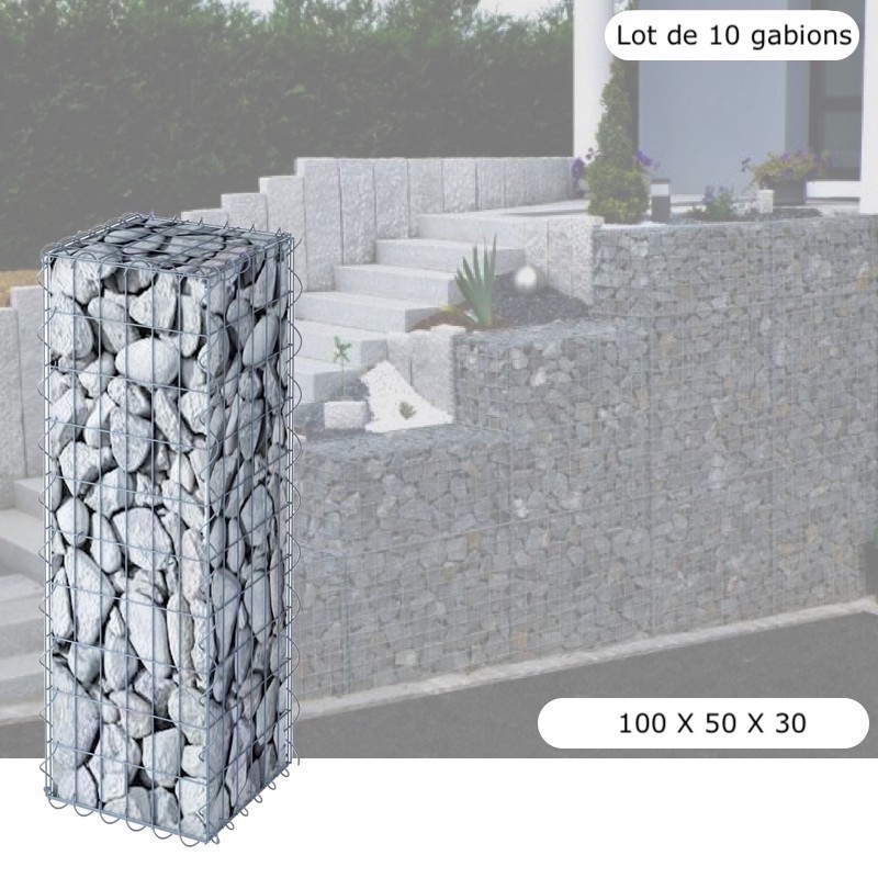 Lot De 10 Gabions En Métal Galvanisé, Robustes, Résistants, 100 x 50 x 30 cm