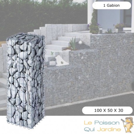 Gabion En Métal Galvanisé, Robuste, Résistant, 100 x 30 x 30 cm