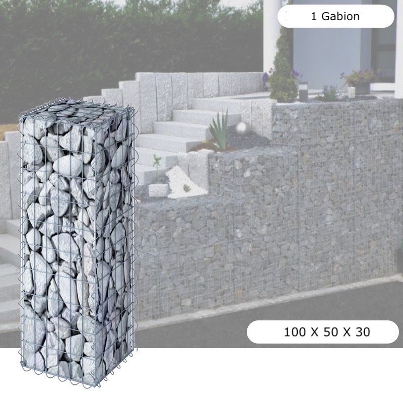 Gabion En Métal Galvanisé, Robuste, Résistant, 100 x 30 x 30 cm