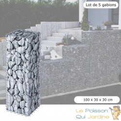 Lot De 5 Gabions En Métal Galvanisé, Robustes, Résistants, 100 x 30 x 30 cm