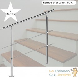 Rampe D'Escalier, Main Courante, Sur Pieds, 80 cm, Acier Inoxydable, 2 Barres 