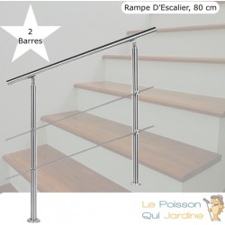 Rampe D'Escalier, Main Courante, Sur Pieds, 80 cm, Acier Inoxydable, 2 Barres