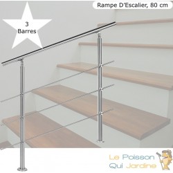 Rampe D'Escalier Sur Pied, 80 cm, En Acier Inoxydable, 3 barres.