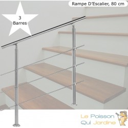 Rampe D'Escalier Sur Pied, 80 cm, En Acier Inoxydable, 3 barres