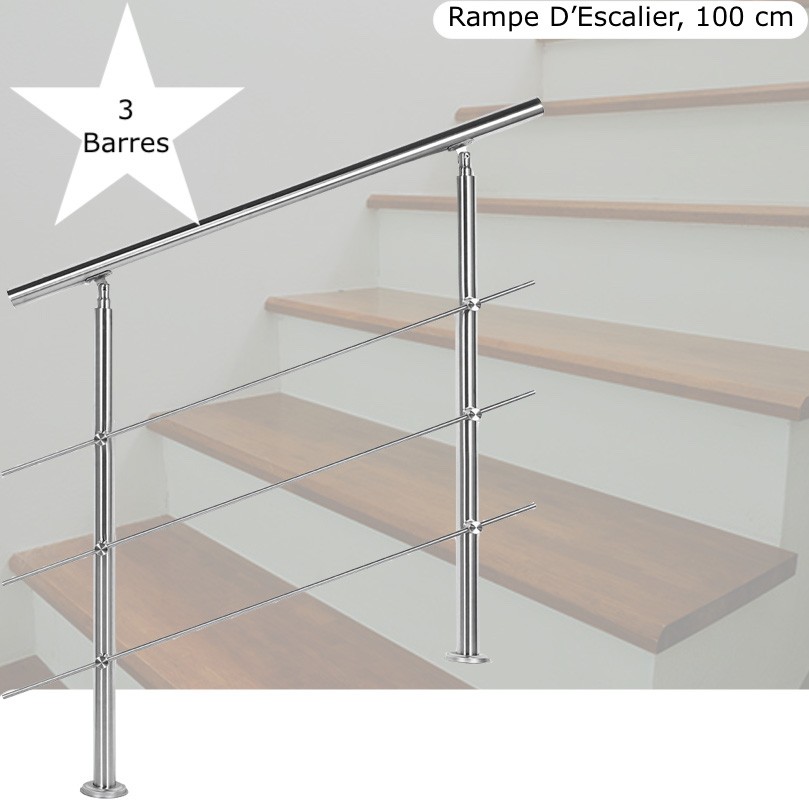 Rampe D'Escalier Sur Pied, 100 cm, En Acier Inoxydable, 3 barres