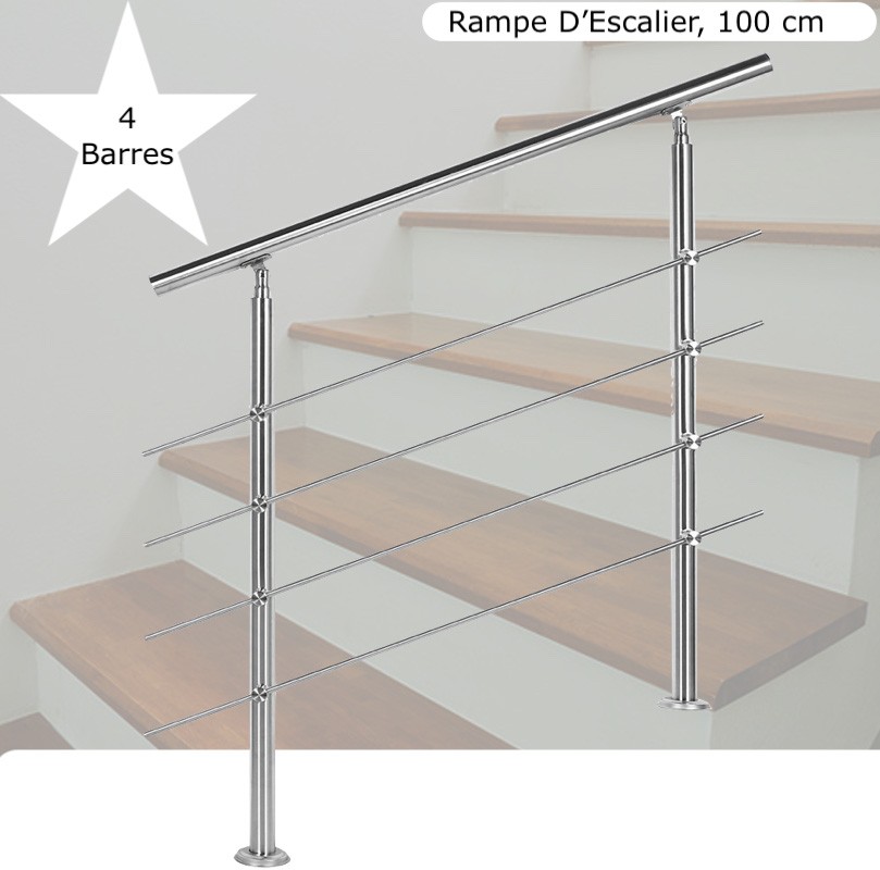 Rampe D'Escalier Sur Pied, 100 cm, En Acier Inoxydable, 4 barres