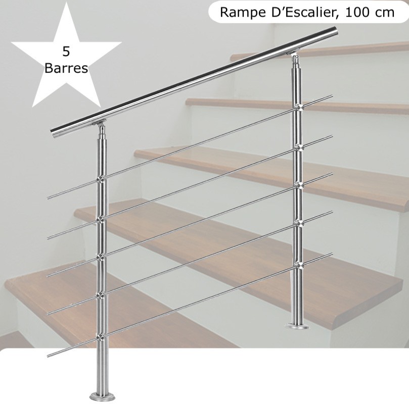 Rampe D'Escalier Sur Pied, 100 cm, En Acier Inoxydable, 5 barres