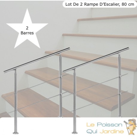 Lot 2 Rampes D'Escalier Sur Pied, 80 cm, En Acier Inoxydable, 2 Barres