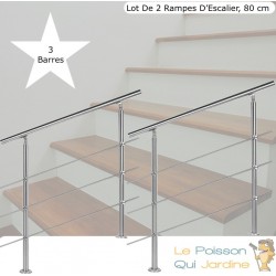 Lot de 2 Rampes D'Escalier Sur Pied, 80cm, Acier Inoxydable, 3 Barres