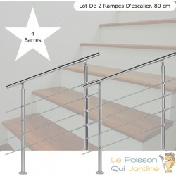 Lot de 2 : Rampes D'Escalier Sur Pied, 80cm, Acier Inoxydable, 4 barres
