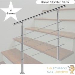 Rampe D'Escalier Sur Pied, 80 cm, Acier Inoxydable, 4 Barres