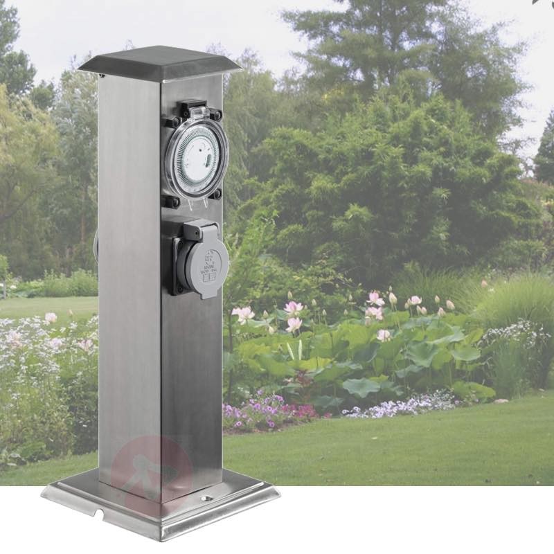 Multiprise Borne Inox 2 Prises Électriques Et Minuterie Pour Jardin Et Extérieur