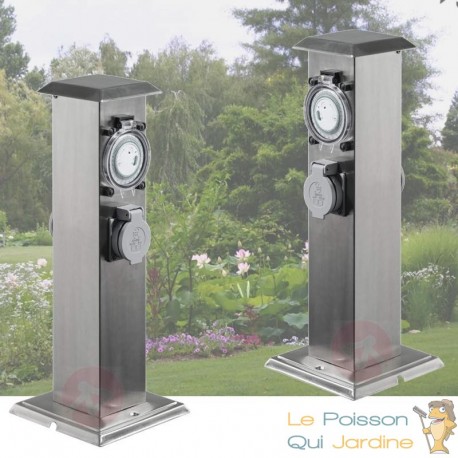 2 Multiprises Bornes Inox 2 Prises Électriques Et Minuterie Pour Jardin Et  Extérieur - Le Poisson Qui Jardine