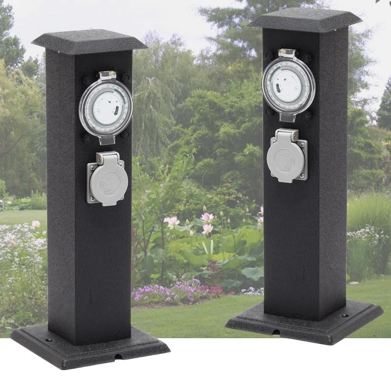 2 Multiprises Bornes Noir 2 Prises Électriques Et Minuterie Pour Jardin Et Extérieur
