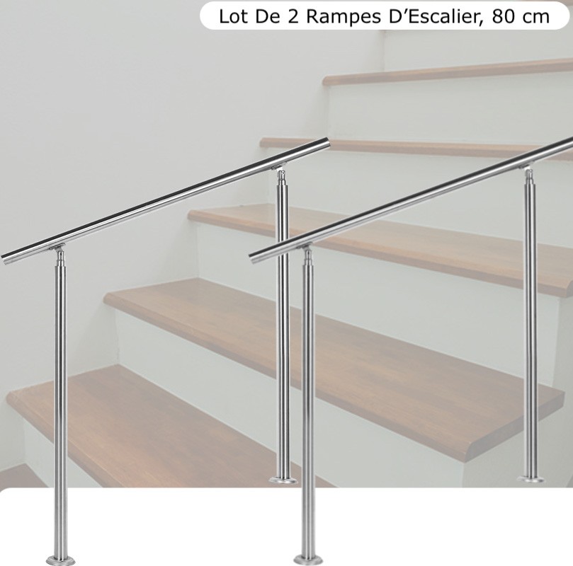 Lot de 2 : Rampes D'Escalier Sur Pieds 80 cm En Acier Inoxydable