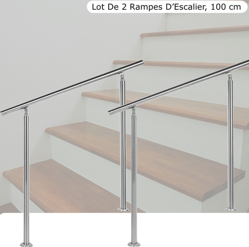 Lot de 2 Rampes D'Escaliers, Sur Pied, 100 cm, Acier Inoxydable