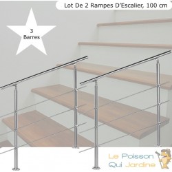 Lot, 2 Rampes D'Escalier Sur Pied, 100 cm, Acier Inoxydable, 3 barres