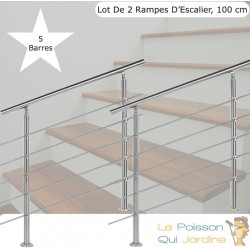 Lot, 2 Rampes D'Escalier, Sur Pied, 100 cm, Acier Inoxydable, 5 Barres