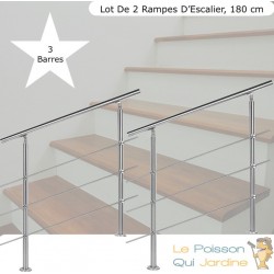 Lot, 2 Rampes D'Escalier Sur Pied, 180cm, Acier Inoxydable, 3 Barres