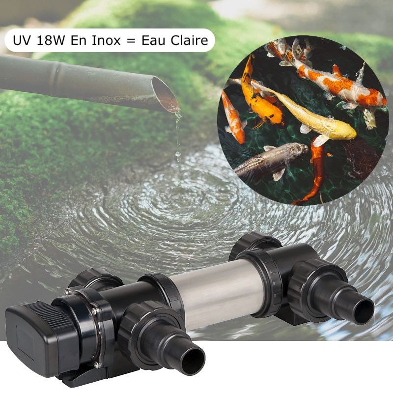U.V Stérilisateur - Clarificateur INOX ( Ultra Violet ) 18W Pour Bassin De Jardin De Plus De 6 m³