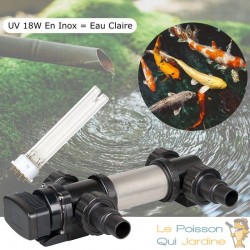 U.V Stérilisateur - Clarificateur , INOX 18W, Bassins De Jardin 6 m³ + 1 Ampoule UV Supplémentaire