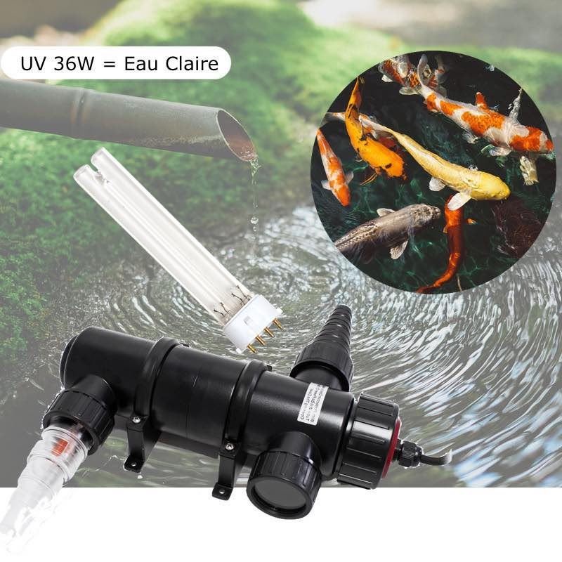 UV Stérilisateur - Clarificateur 36W Pour Bassin De 12m³ + 1 Ampoule De Rechange