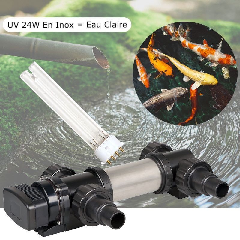 U.V INOX ( Ultra Violet ) Stérilisateur - Clarificateur 24W Pour Bassin De 10 m³ + 1 Ampoule Supplémentaire