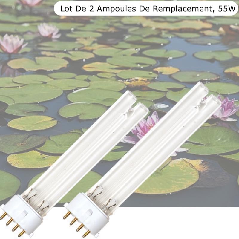 Lot de 2 Ampoules Stérilisateur - Clarificateur UV 55W, Pour Aquarium, Bassin De Jardin