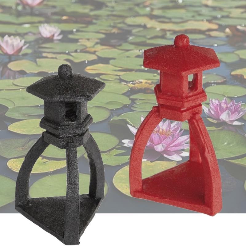 Lot de 2 Décorations De Bassin De Jardin, et Piscines Pagode Rouge + Pagode Noire En Résine