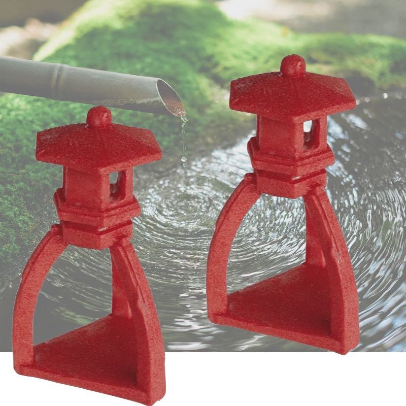 Lot de 2 Décorations De Bassin De Jardin, et Piscines Pagode Rouge, Zen, En Résine