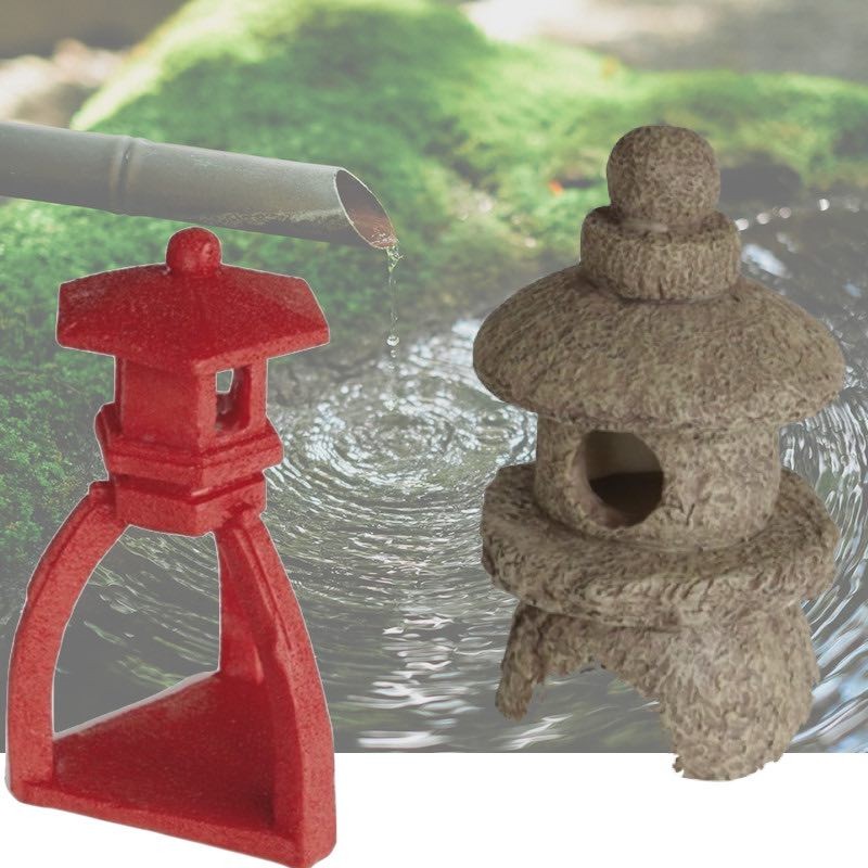 2 Décorations De Bassin De Jardin, et Piscines Pagode Rouge + Pagode