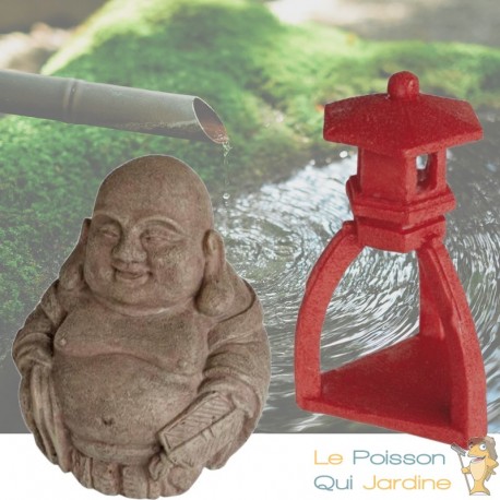 2 Décorations De Bassin De Jardin, Bouddha + Pagode Rouge