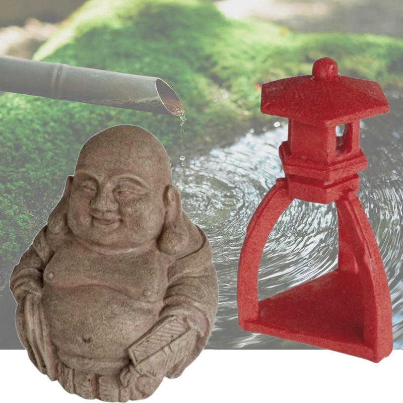 2 Décorations De Bassin De Jardin, et Piscines Bouddha + Pagode Rouge