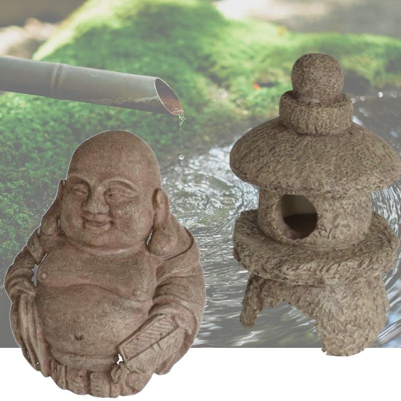 2 Décorations De Bassin De Jardin, Bouddha + Pagode