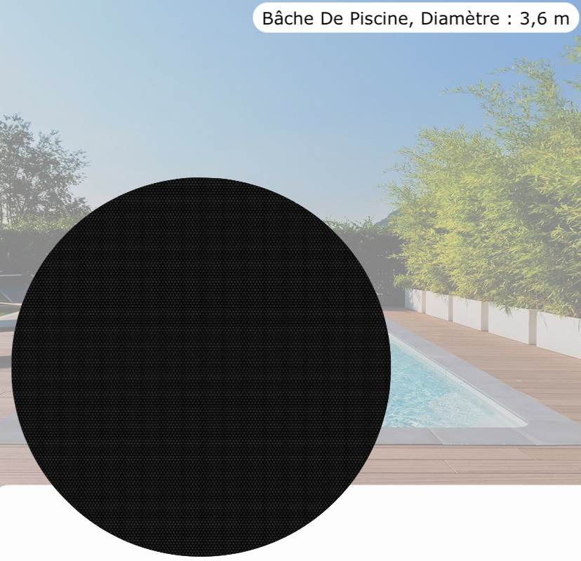 Bâche, Couverture Piscine, Ronde À Effet Isolant, Noire, Diam: 3,6 m