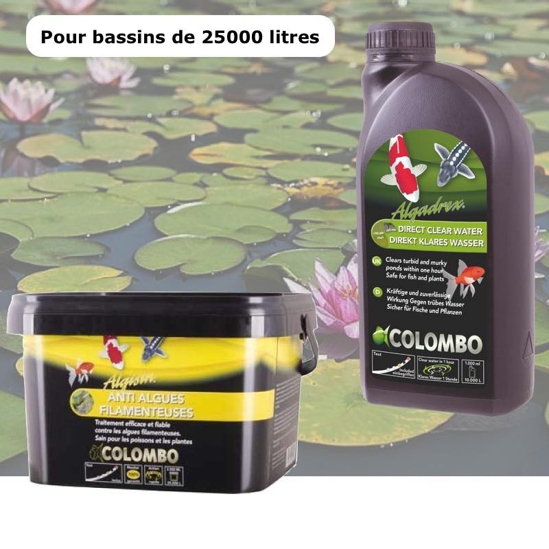 Pack contre l'eau verte des bassins de jardin. Pour 25 m3